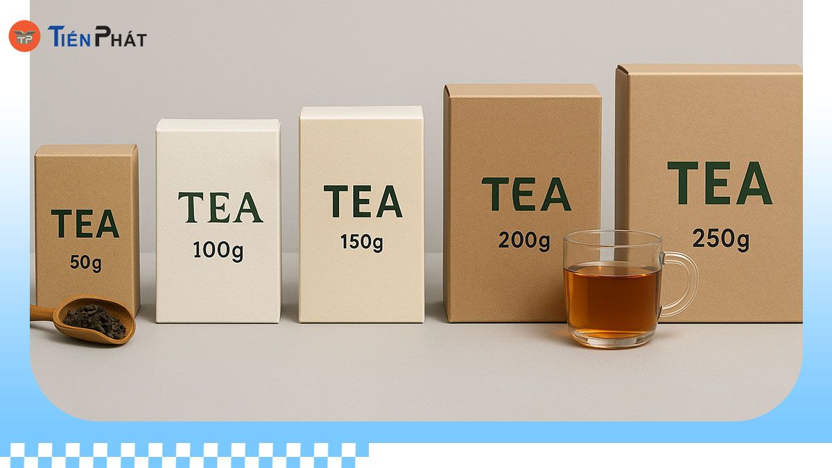 Bảng kích thước hộp trà phổ biến theo từng loại và trọng lượng