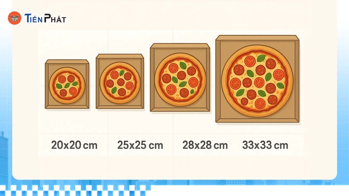 Phân loại kích thước hộp pizza phổ biến tại Việt Nam