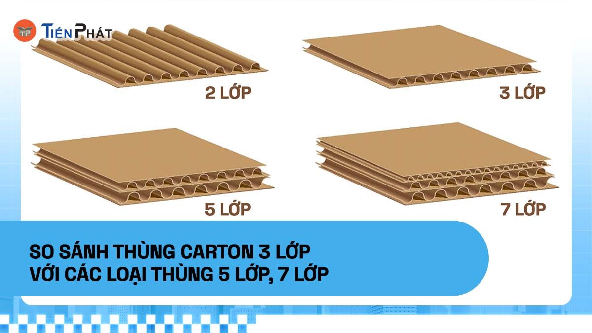 So sánh thùng carton 3 lớp với các loại thùng 5 lớp, 7 lớp