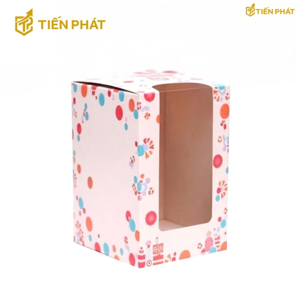 Hộp bánh kem 2 tầng, màu hồng, họa tiết bong bóng