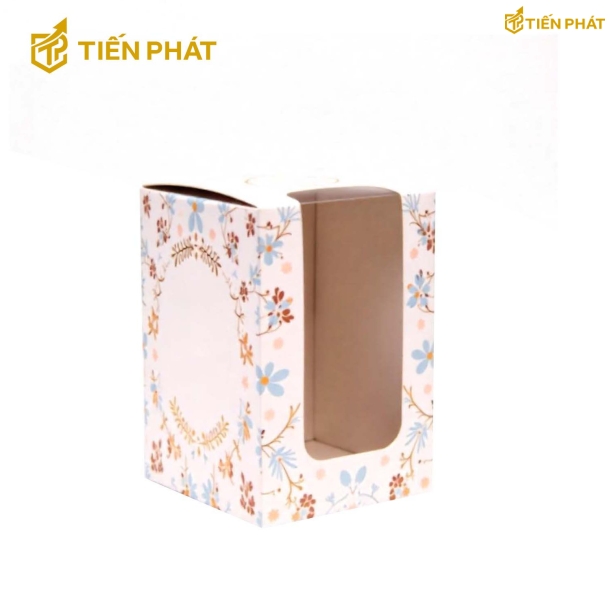 Hộp bánh kem 2 tầng, màu hồng, họa tiết các bông hoa, cành cây