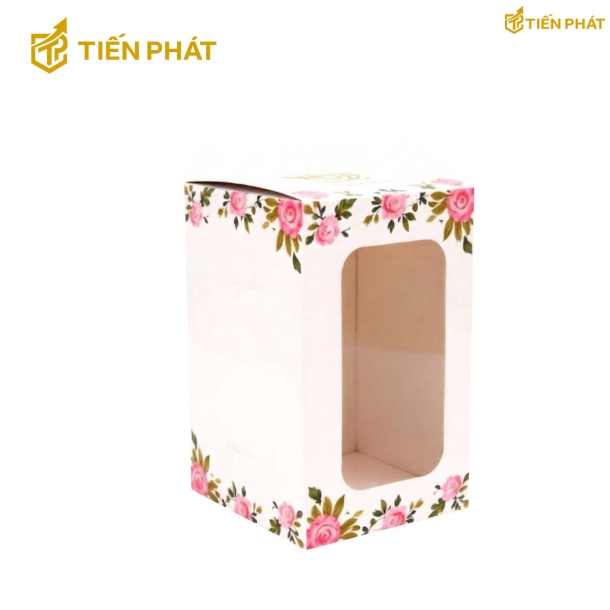 Hộp bánh kem 2 tầng, màu hồng, họa tiết hoa hồng