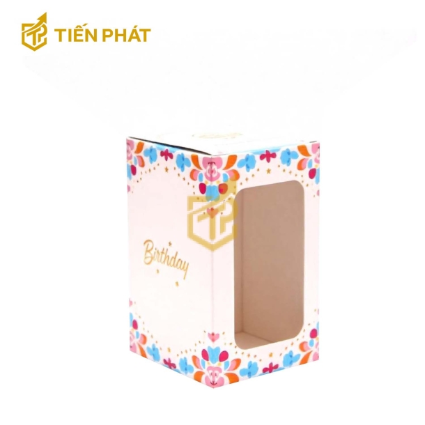 Hộp bánh kem 2 tầng, màu hồng, in họa tiết ngôi sao vàng, chữ Birthday