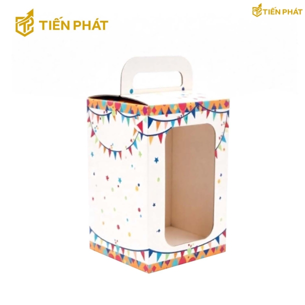 Hộp bánh kem 2 tầng, màu trắng, họa tiết bong bóng, ngôi sao