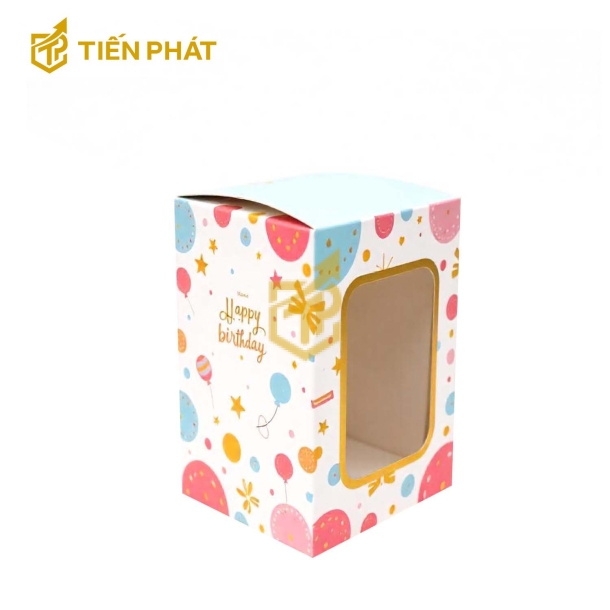 Hộp bánh kem 2 tầng, màu trắng, in họa tiết bong bóng, ngôi sao