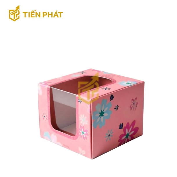 Hộp bánh kem mini, màu hồng, họa tiết nhiều bông hoa nhỏ