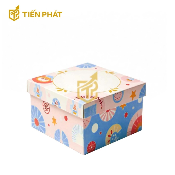 Hộp bánh kem mini, màu hồng, họa tiết vui nhộn, độc đáo