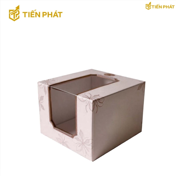 Hộp bánh kem mini, màu nâu, họa tiết đơn giản