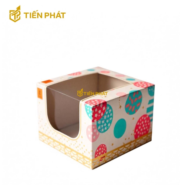 Hộp bánh kem mini, màu trắng, họa tiết bong bóng, ngôi sao trắng