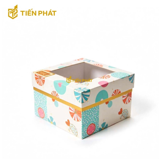 Hộp bánh kem mini, màu trắng, họa tiết bong bóng, trái tim