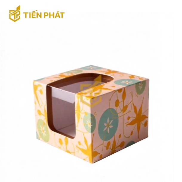 Hộp bánh kem mini, màu trắng, họa tiết độc đáo, 2 mặt mica