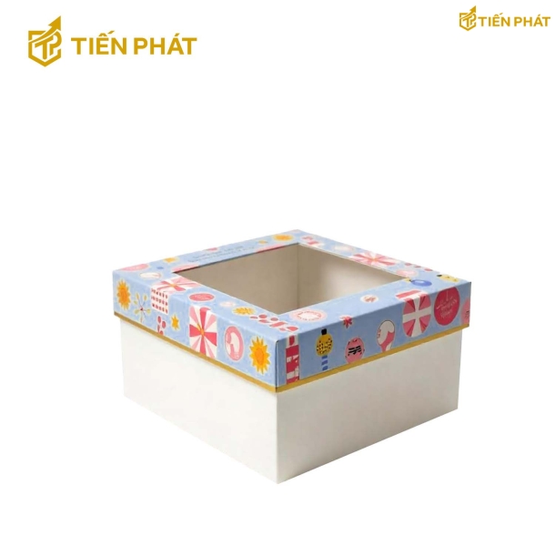 Hộp bánh kem mini, màu trắng, họa tiết mặt trời, hộp quà