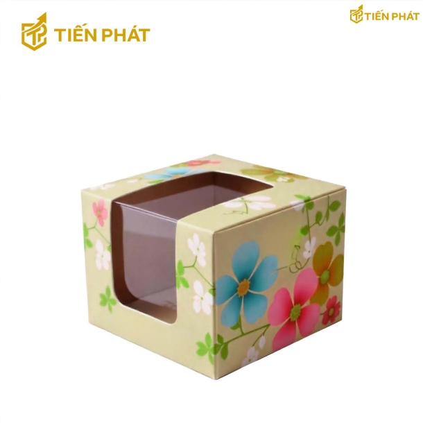 Hộp bánh kem mini, màu xanh lá, họa tiết bông hoa