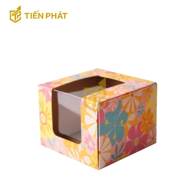 Hộp bánh kem mini, nhiều màu sắc, họa tiết các bông hoa