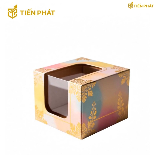 Hộp bánh kem mini, nhiều màu sắc, họa tiết lá cây