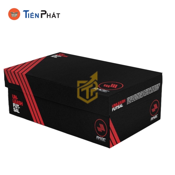 Hộp carton đựng giày màu đen sọc đỏ, nắp âm dương