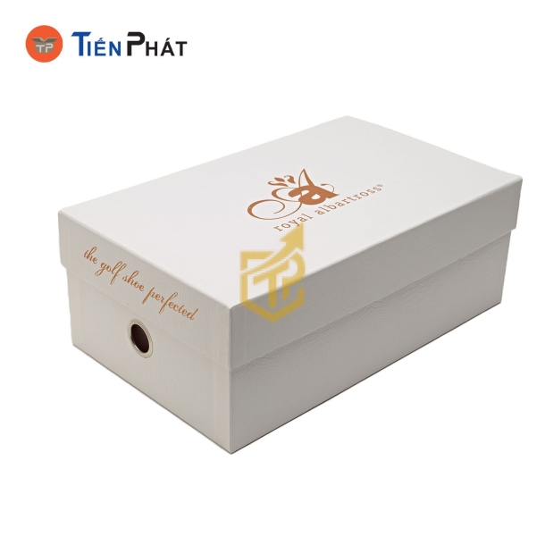 Hộp carton đựng giày màu trắng, nắp âm dương