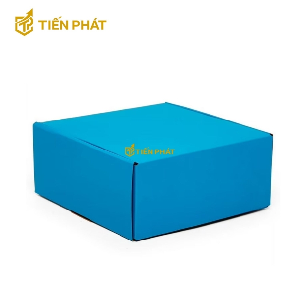 Hộp carton nắp gài, hình vuông, màu xanh biển
