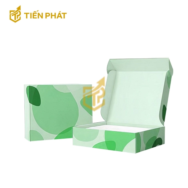 Hộp carton nắp gài màu xanh lá, họa tiết độc đáo