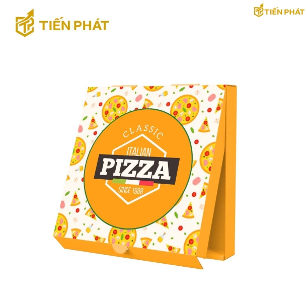 Hộp đựng bánh pizza, màu cam, họa tiết bánh pizza