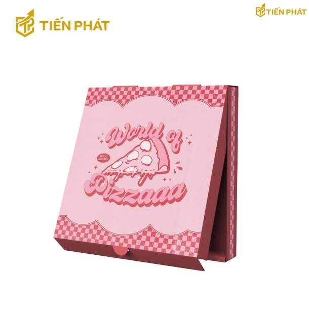 Hộp đựng bánh pizza, màu hồng, họa tiết miếng pizza