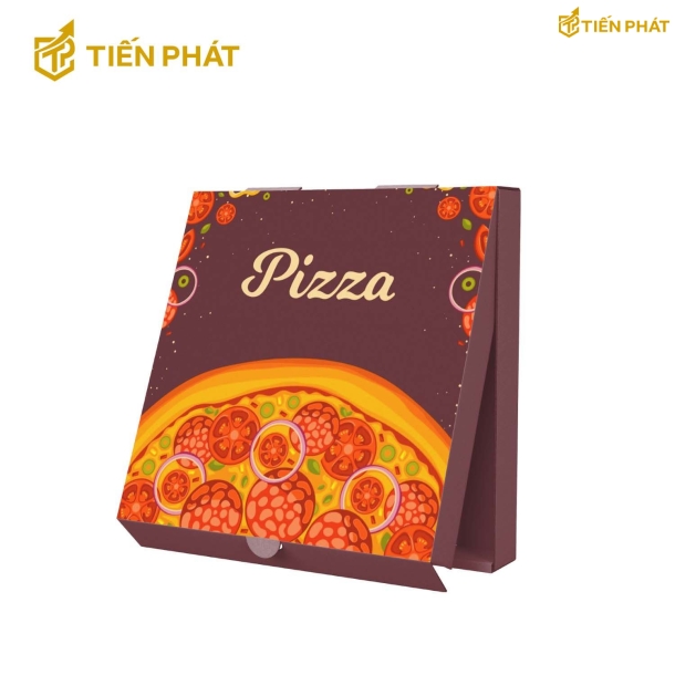 Hộp đựng bánh pizza, màu nâu, họa tiết bánh pizza