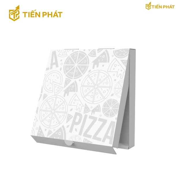Hộp đựng bánh pizza, màu trắng, họa tiết đơn giản
