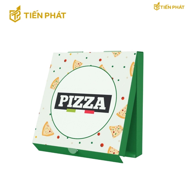 Hộp đựng bánh pizza, màu xanh lá, họa tiết bánh pizza