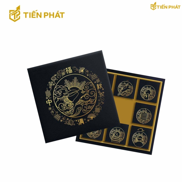 Hộp đựng bánh trung thu, màu đen, họa tiết độc đáo