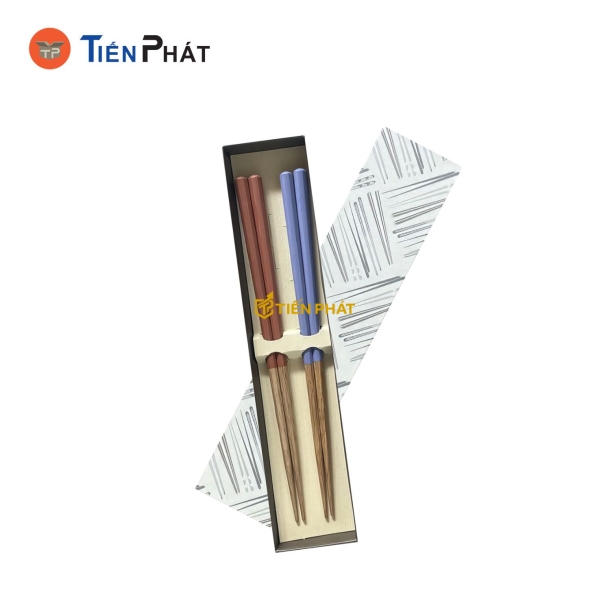 Hộp giấy đựng 2 đôi đũa màu trắng, in họa tiết đơn giản
