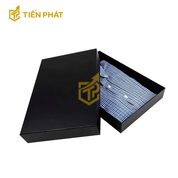 Hộp giấy đựng áo sơ mi, màu đen, nắp âm dương