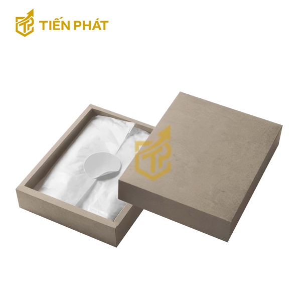 Hộp giấy đựng áo thun, màu xám, nắp âm dương