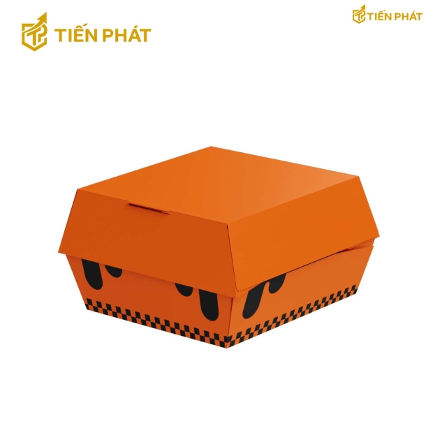 Hộp giấy đựng bánh bao, màu cam, họa tiết đơn giản