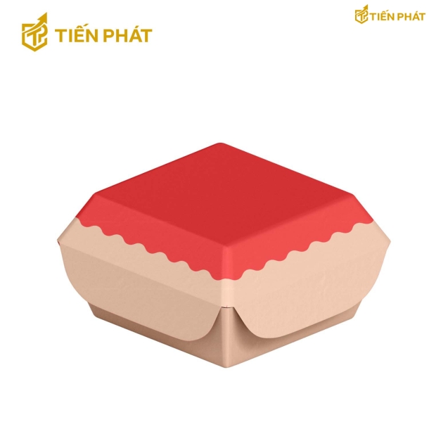 Hộp giấy đựng bánh bao, màu nâu, nắp đỏ, không họa tiết