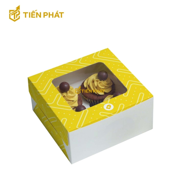 Hộp giấy đựng bánh cupcake, màu vàng, họa tiết đơn giản