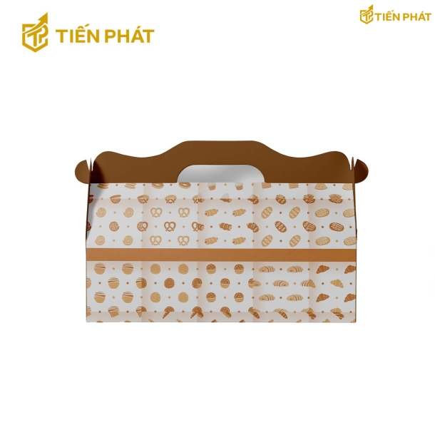 Hộp giấy đựng bánh mì, màu trắng, họa tiết ổ bánh mì