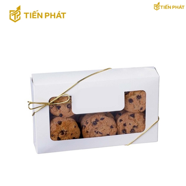 Hộp giấy đựng bánh quy, màu trắng, không họa tiết