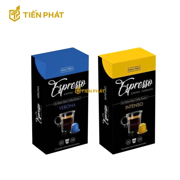 Hộp giấy đựng cà phê màu đen, in chữ Espresso Coffee