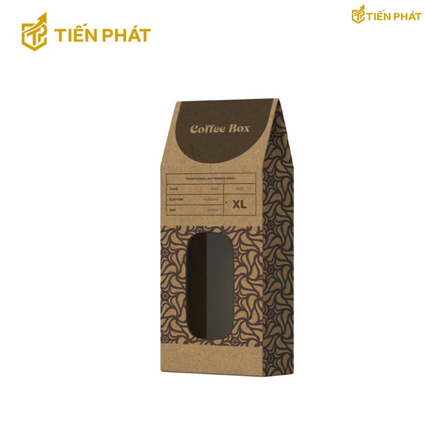 Hộp giấy đựng cafe, màu nâu, in chữ "Coffee Box"
