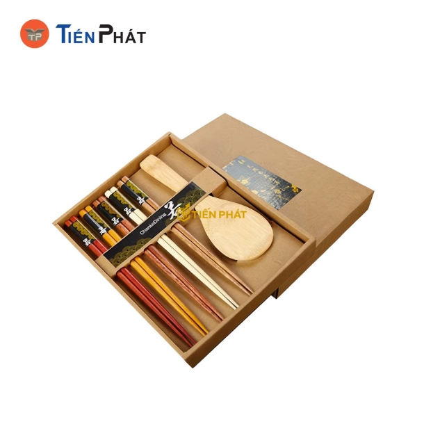 Hộp giấy đựng đũa màu nâu, phong cách tối giản