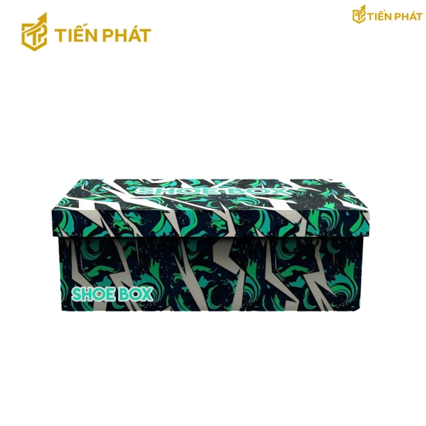 Hộp giấy đựng giày họa tiết trắng xanh