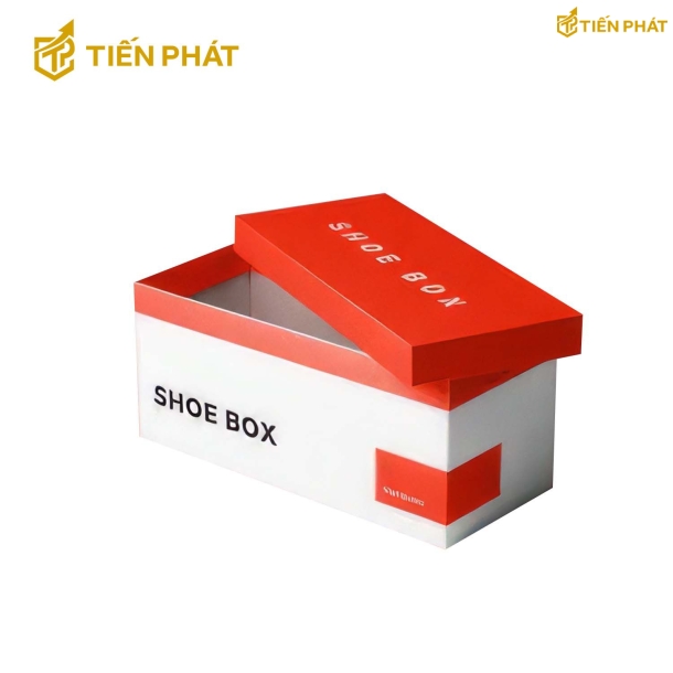 Hộp giấy đựng giày màu đỏ trắng, nắp âm dương