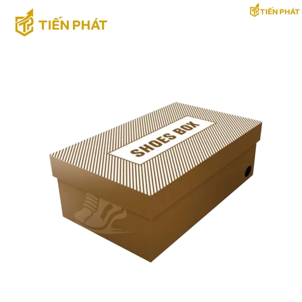 Hộp giấy đựng giày màu nâu basic, họa tiết kẻ sọc