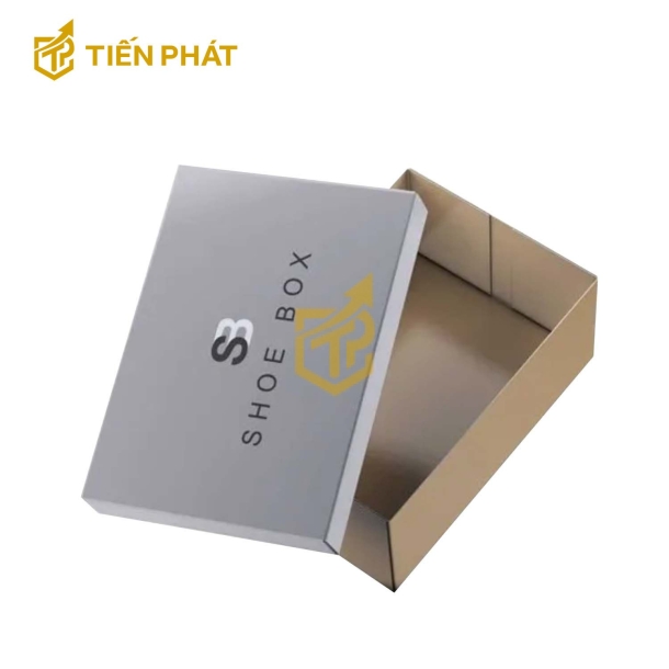 Hộp giấy đựng giày màu nâu basic, nắp màu xám