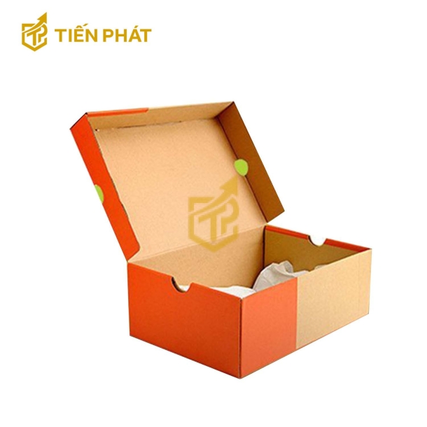 Hộp giấy đựng giày màu nâu cam, nắp gập