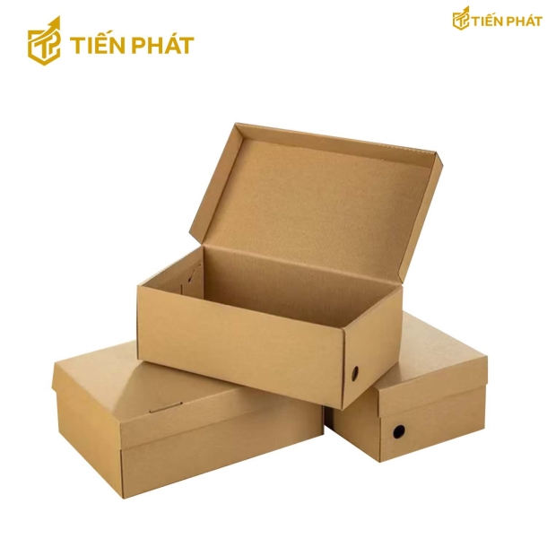 Hộp giấy đựng giày màu nâu, nắp gài, không họa tiết
