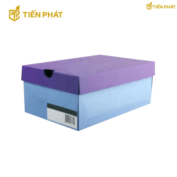 Hộp giấy đựng giày màu xanh biển, nắp âm dương màu tím