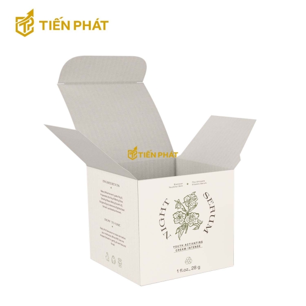 Hộp giấy đựng mỹ phẩm, màu trắng, họa tiết đơn giản