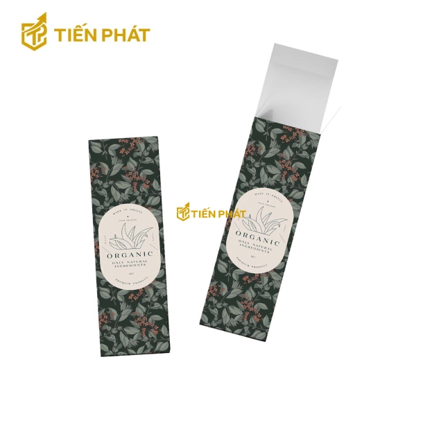 Hộp giấy đựng mỹ phẩm, màu xanh lá, in hình lá cây