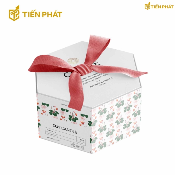 Hộp giấy đựng nến thơm, màu trắng, họa tiết độc đáo